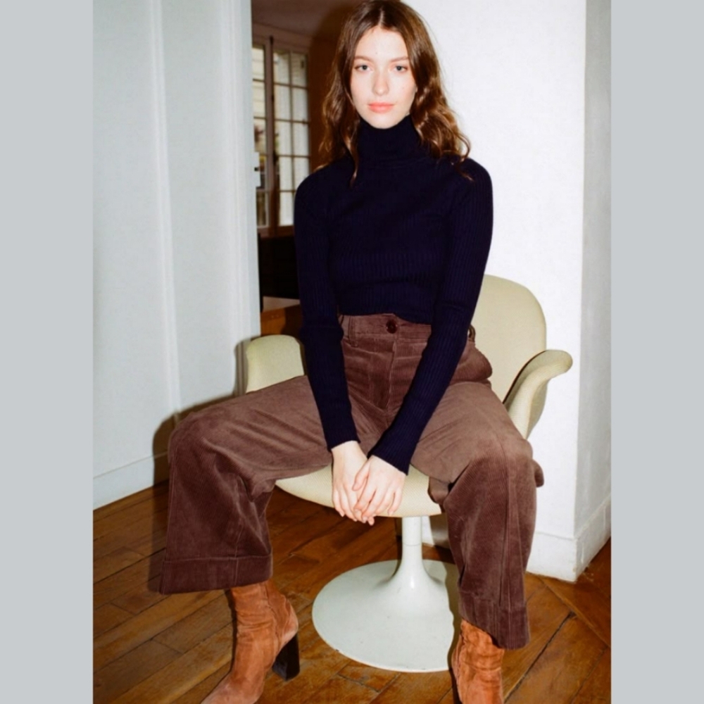 Nathanie Dumeix Brown Wide Leg Corduroy Pants, 38 (fits closer to a 24)